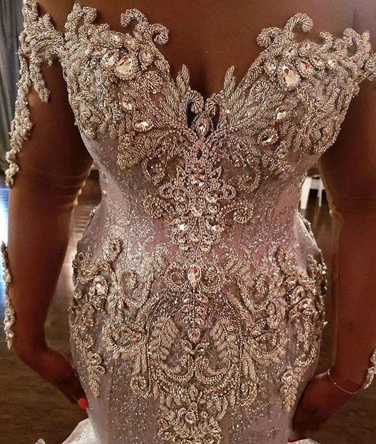 Sparkly Sexy 2023 African Dubai Wedding Dresses Beaded Crystals Lace Mermaid Bridal Gowns Sheer Neck Stunning Vestidos De Noiva