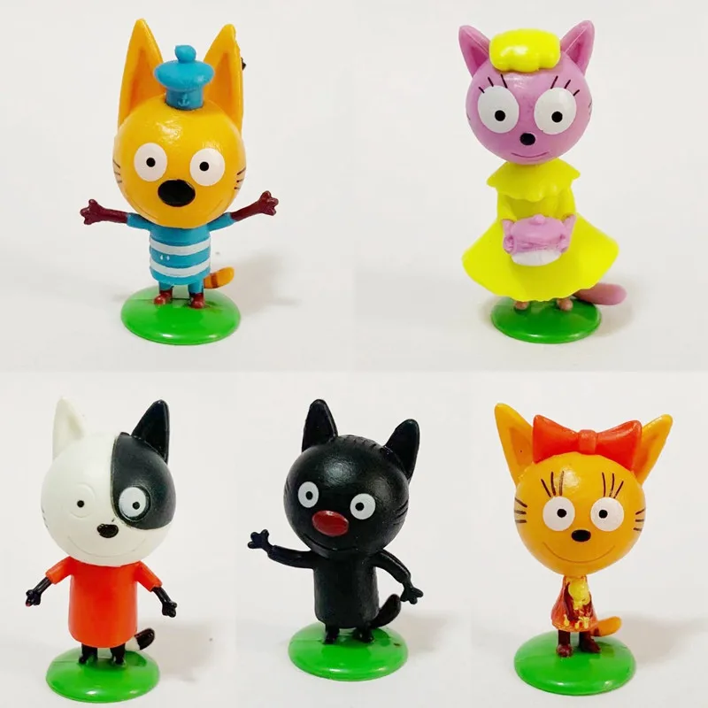 3-4cm kid e cats Action Figure Toys Happy Three Kittens Decoration Collection Figurine Toy model for children Christmas Gifts