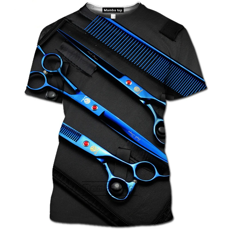 3D super anime Harajuku style O-neck fashion men\'s short-sleeved T-shirt with hairdressing scissors 2022