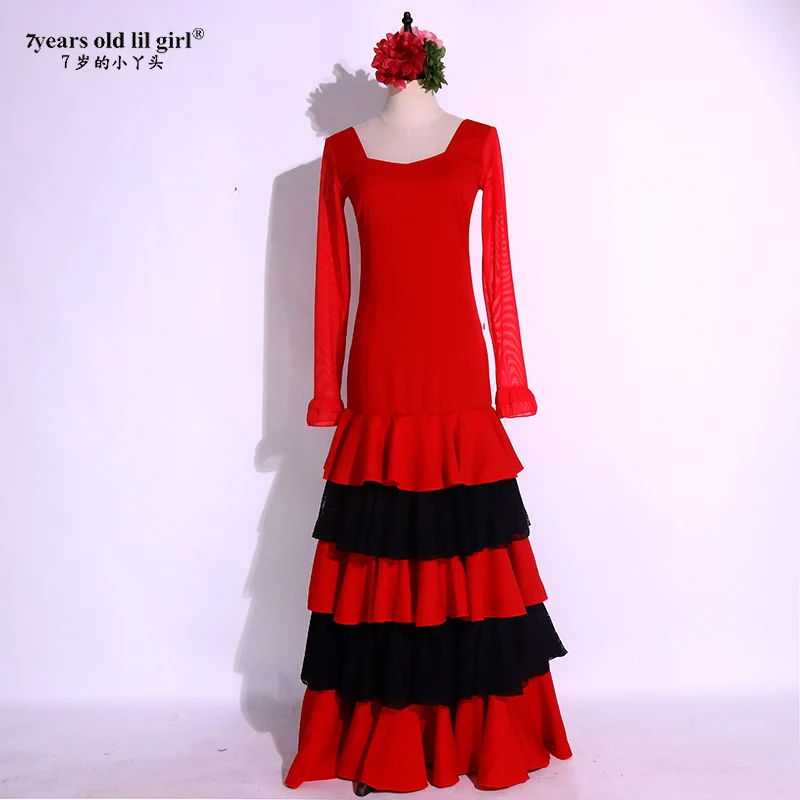 Flamenco Dans Kleding Merk Hot Selling Spanje Rode Multi-Gelaagde Ruches Rok DTT33