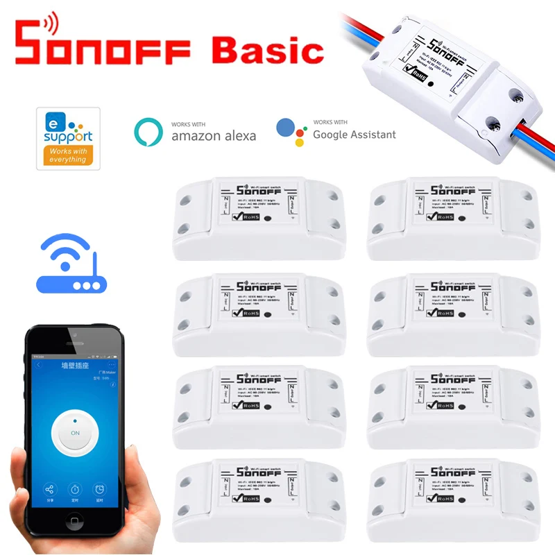 Sonoff Basic R2 WiFi DIY interruptor inteligente inalámbrico Control remoto interruptor módulo de luz de hogar inteligente funciona con Alexa Google Home eWeLink