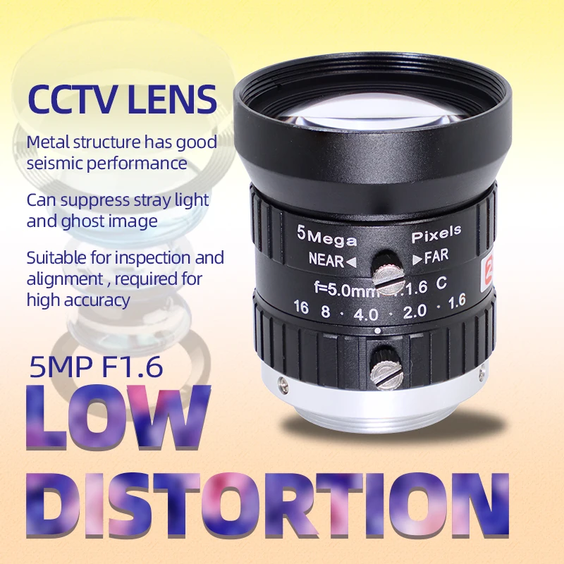 5mm Wide Angle Lens 1/1.7'' C Mount Lens Optics 5MP Low Distortion F1.6 Manual Iris Machine Vision IMX226 CMOS Industrial Camera