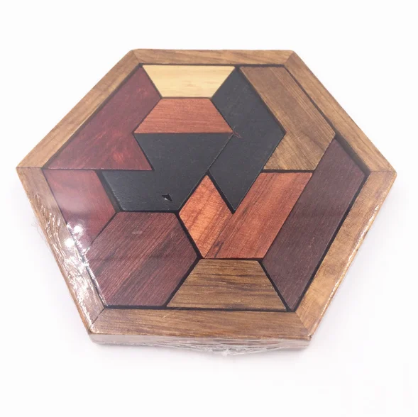 Rompecabezas de madera con forma geométrica Hexagonal, tablero Montessori, juguetes educativos de inteligencia, colorido