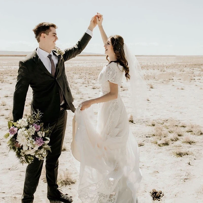 Fotos reais do laço boêmio barco pescoço vestido de noiva chiffon mangas curtas praia país feito sob encomenda boho destino casamento vestidos