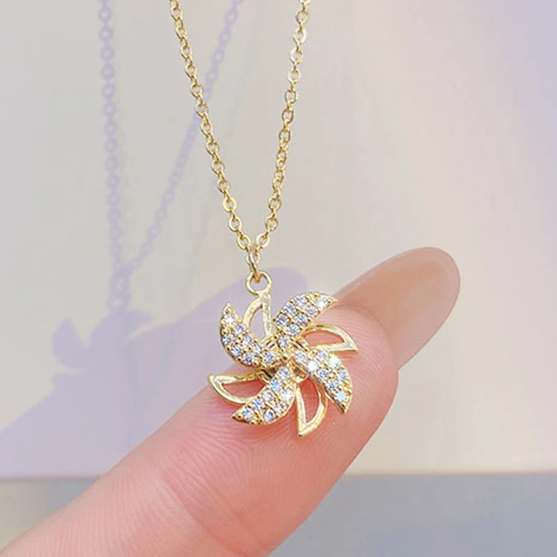 Charm Plated 14k Real Gold Shine Women Necklace Temperament Rhinestone Zircon Stainless Pendant Luxury Daily Jewelry Accessories