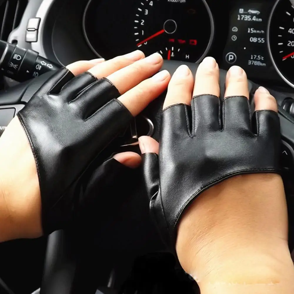 Gants en cuir Pu demi-doigt sans doigts pour femmes et hommes, mitaines de danse pôle, de conduite, de moto, été