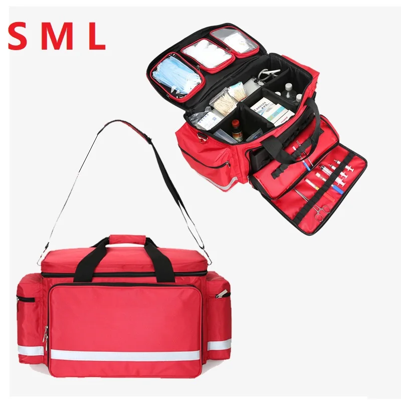 Outdoor First Aid Medical Bag Isolation Multi-pockets Large Storage Portable Cross Emergency Medical Bag Sports Travel Nylon Bag