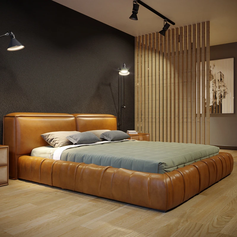 

Nordic tatami leather bed master bedroom modern minimalist leather bed minimalist double wedding bed 2 m custom 2.2m