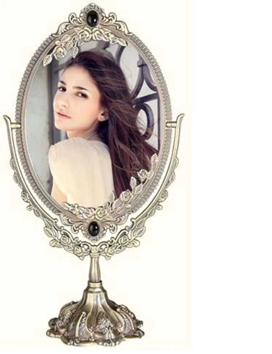 

Rotate 360 degrees Table double-sided antique bedroom makeup large desktop vanity European beauty salon mirror princess mirror