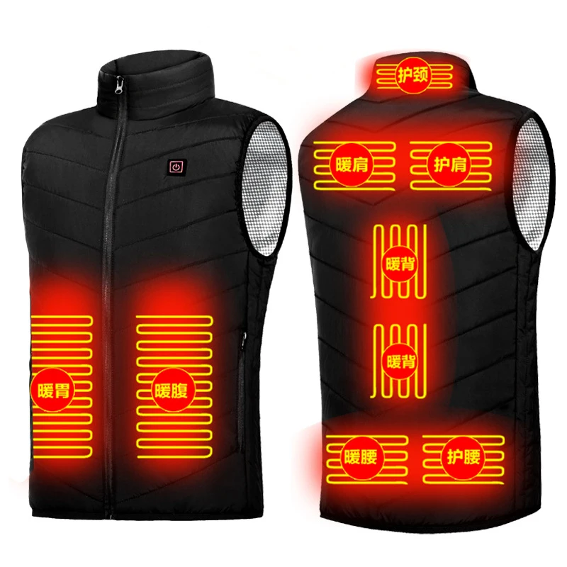 

9 Areas Heated Vest Men Women Usb Heated Jacket Heating Vest Thermal Clothing Hunting Vest Winter Heating Jacket BlackS-6XL