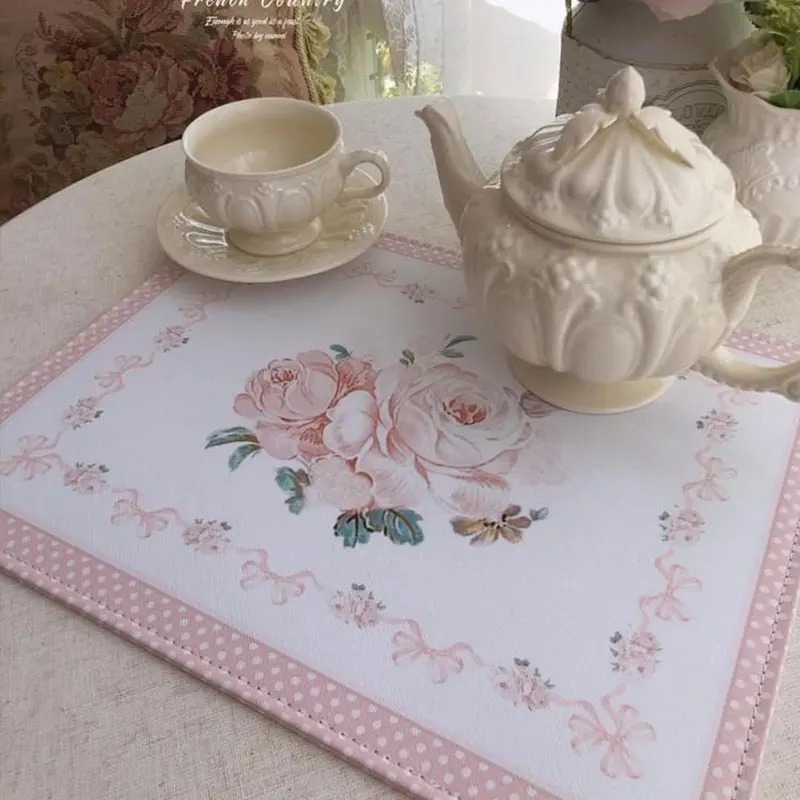 Classic Printing Leather Placemat French Romantic Home Coaster Bowl Mats Waterproof Oil-resistant Placemats Dining Table Mats