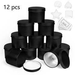 3.52oz Round Metal Tin Box Candle Tin Black Aluminum Jar Storage Empty Pot Plain Screw Top Cans Cream Cosmetic Container