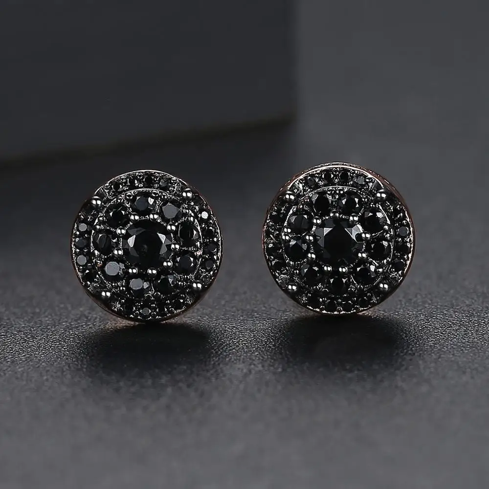 JINSE Micro Pave Bling Cubic Zircon Brand Studs Sparkling Black Personality Statement Earring for Woman Man Fashion Jewelry Gift