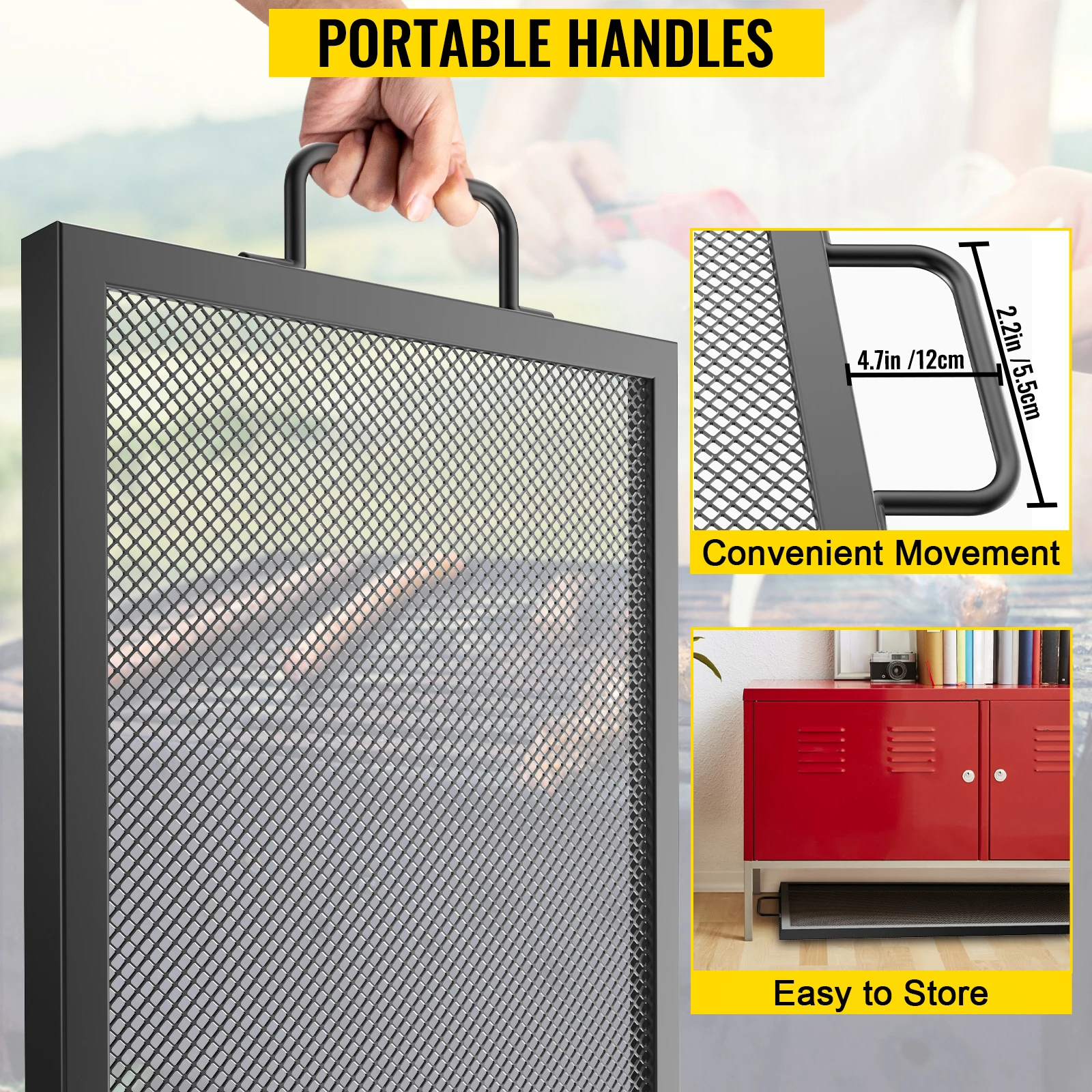 شواية حفرة مستطيل VEVOR مقاس 44 × 15 بوصة من الصلب Q235 مع مقابض متينة سهلة التنظيف لأغراض التخييم والنزهات في الهواء الطلق