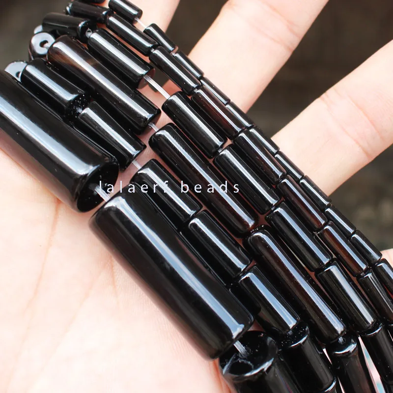 Natural onyx stone 4x8mm-14x38mm Black Agate tube DIY for jewelry making Loose Beads 15\