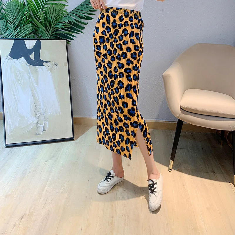 

Pleated Leopard Print Yellow Skirt Pencil Skirt