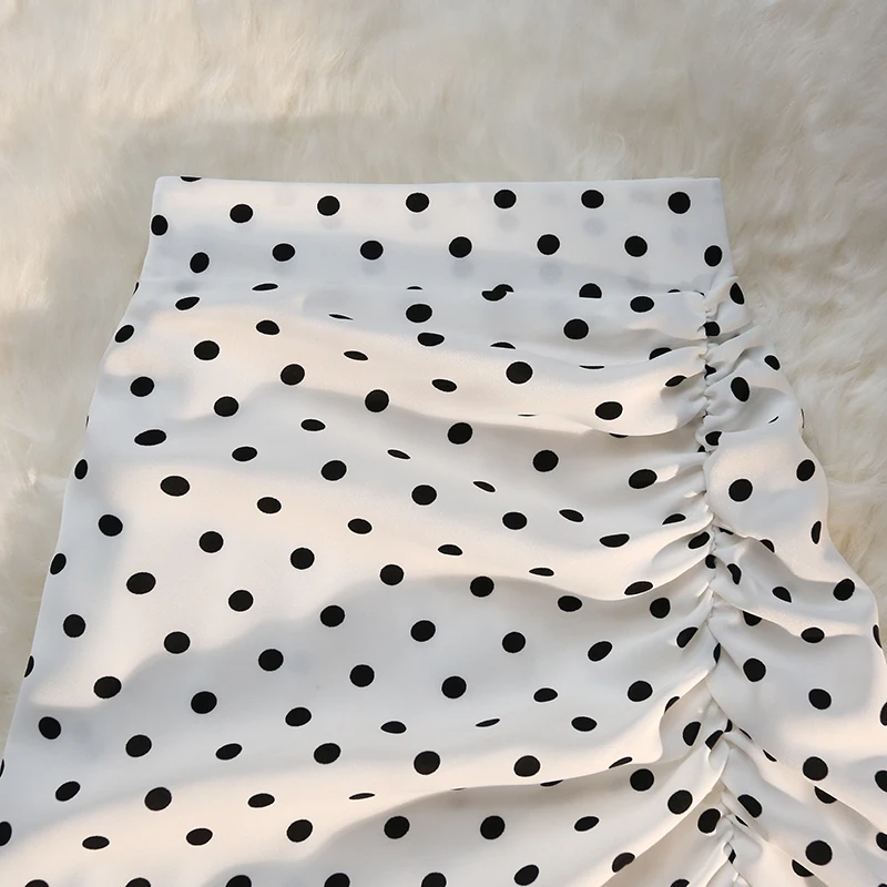 Outono inverno saias longas mulheres elástico cintura alta cordão dividir polka dot saia senhoras moda shirring bodycon lápis saia