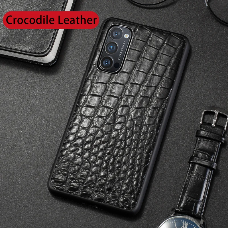 Natural Crocodile Leather Phone Case For OPPO Reno 7 6 4 3 Find X3 Pro R17 R15 Cases Luxury Alligator Neck Belly Tail Back Cover