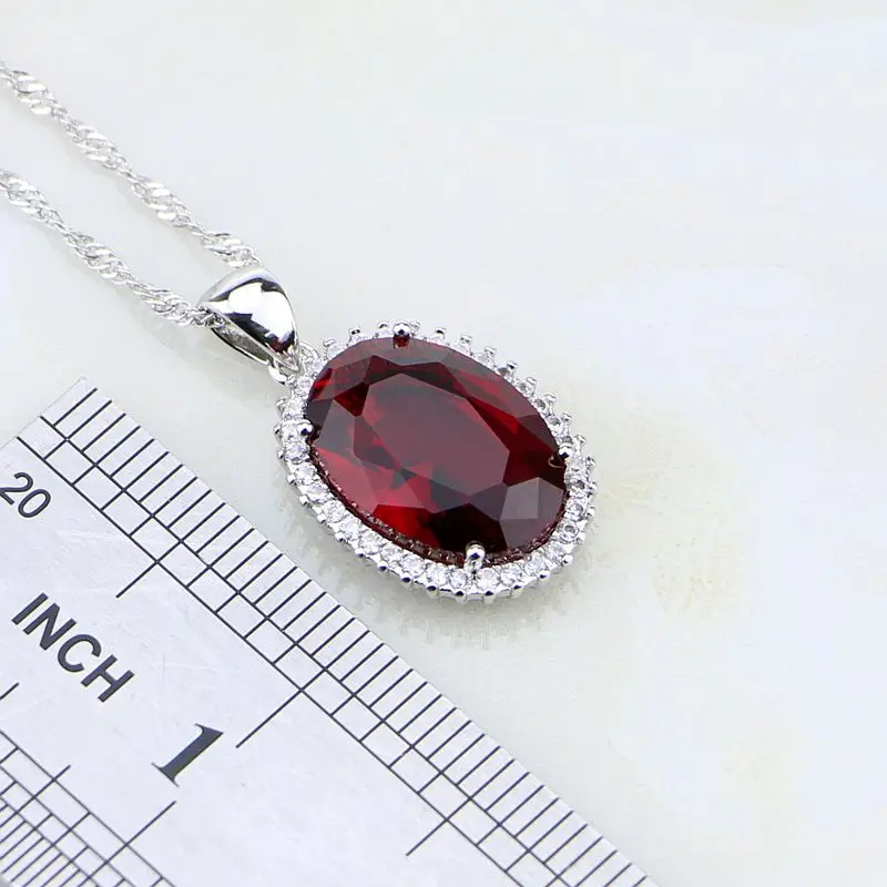 925 Silver Jewelry Round Red Garnet Zircon White CZ Jewelry Sets For Women Wedding Earring/Pendant/Necklace/Ring 3PCS