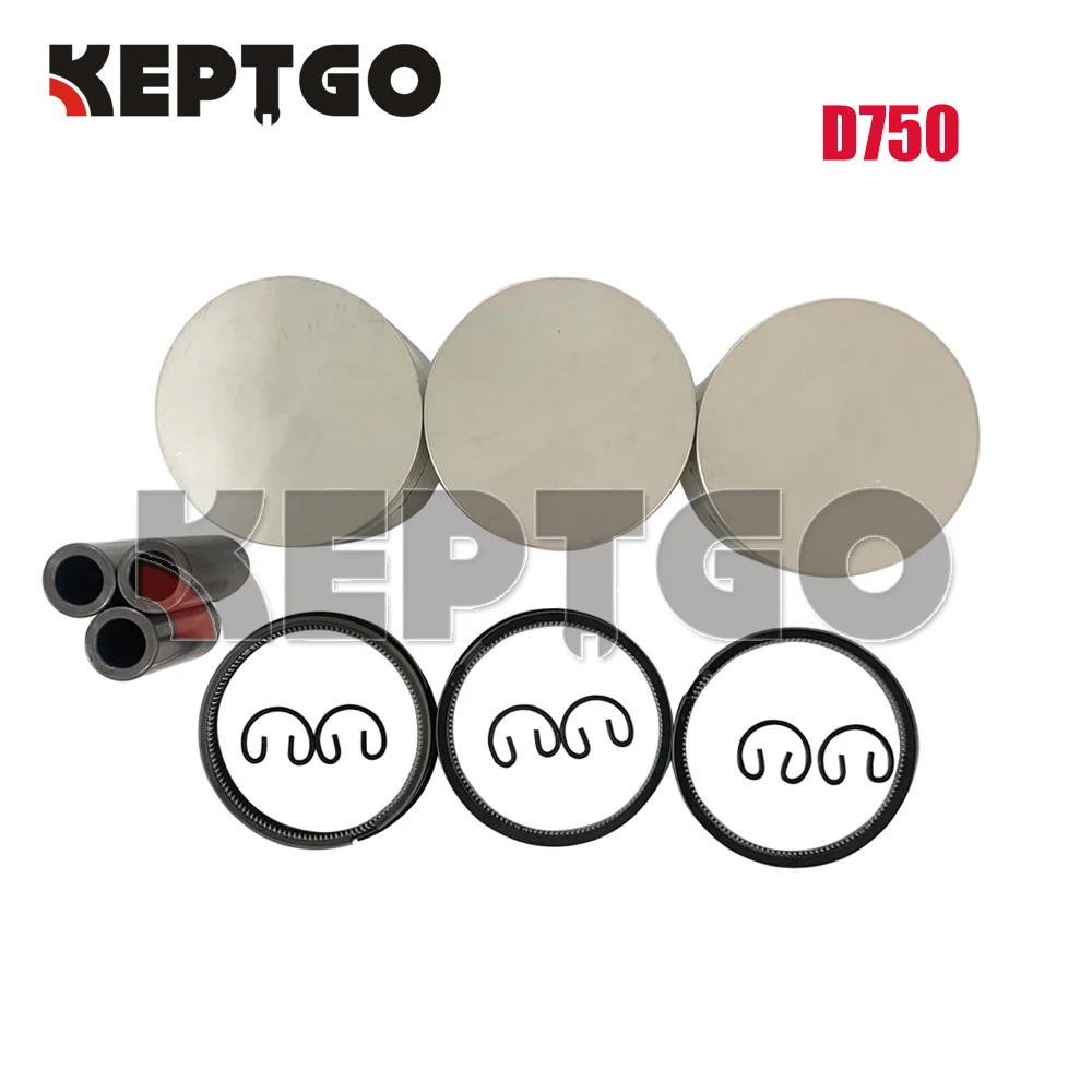 D750 (3 PCS) Piston + Ring Kit Set STD For KUBOTA