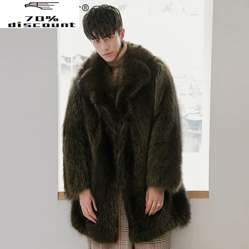 Winter Real Fur Coat Men Long Natural Raccoon Fur Jacket Warm Luxury Coat Men Overcoat Winter Fur Jackets 28250-2 KJ3442