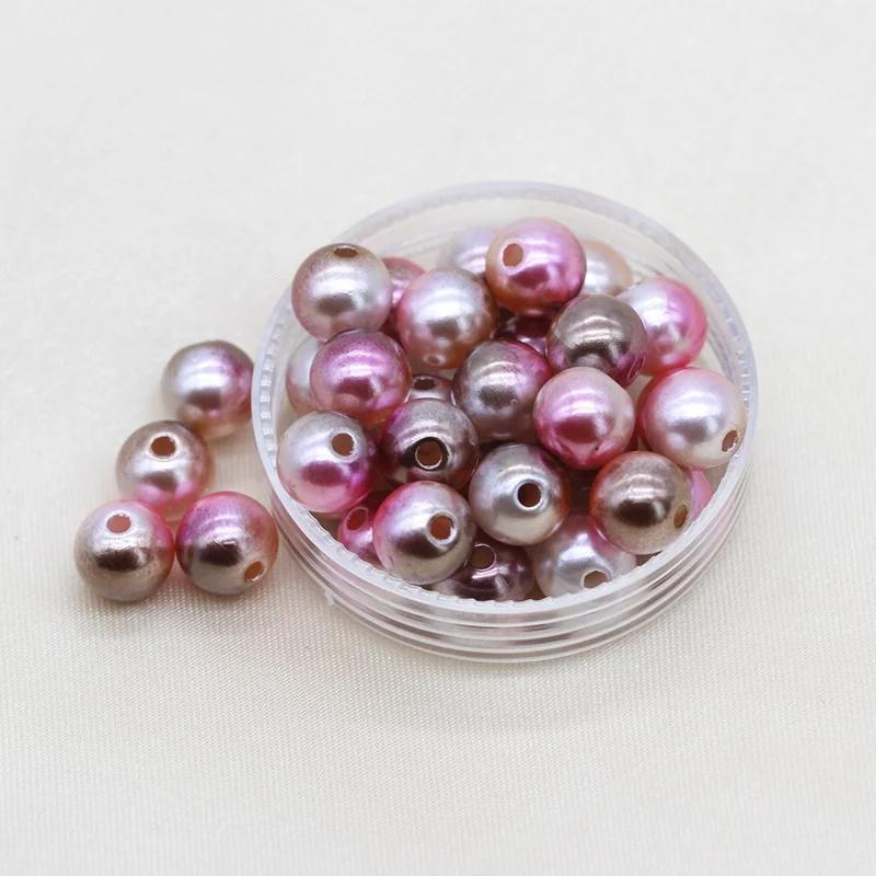 Fashion 3/4/6/8/10/12mm Round Pearl Gradient Magic Mermaid ABS Pearls Bead with 2Holes Crafts for Apparel Sewing jewelry Making