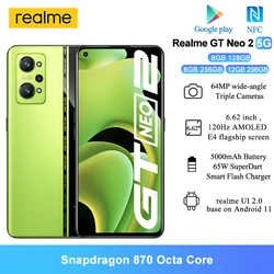 Realme-gt o 2携帯電話,6.62インチ画面,スマートフォン,snapdragon 870,オクタコア,65w急速充電器,5000mah,64mpトリプルカメラ,NFC,新規