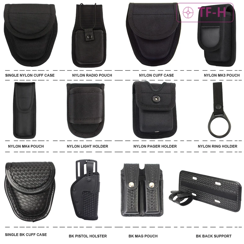 Police Duty Belt Kit Accessories Woven Pattern Guard Utility Belt Pouches- Handcuff Case Radio Glove Pouch Light Pager Holder