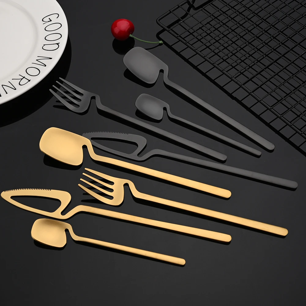 Matte Gold Cutlery Set Tableware 18/10 Stainless Steel Flatware Dinnerware Knife FruitFork Ice Spoon Dessert Fork Set For Party