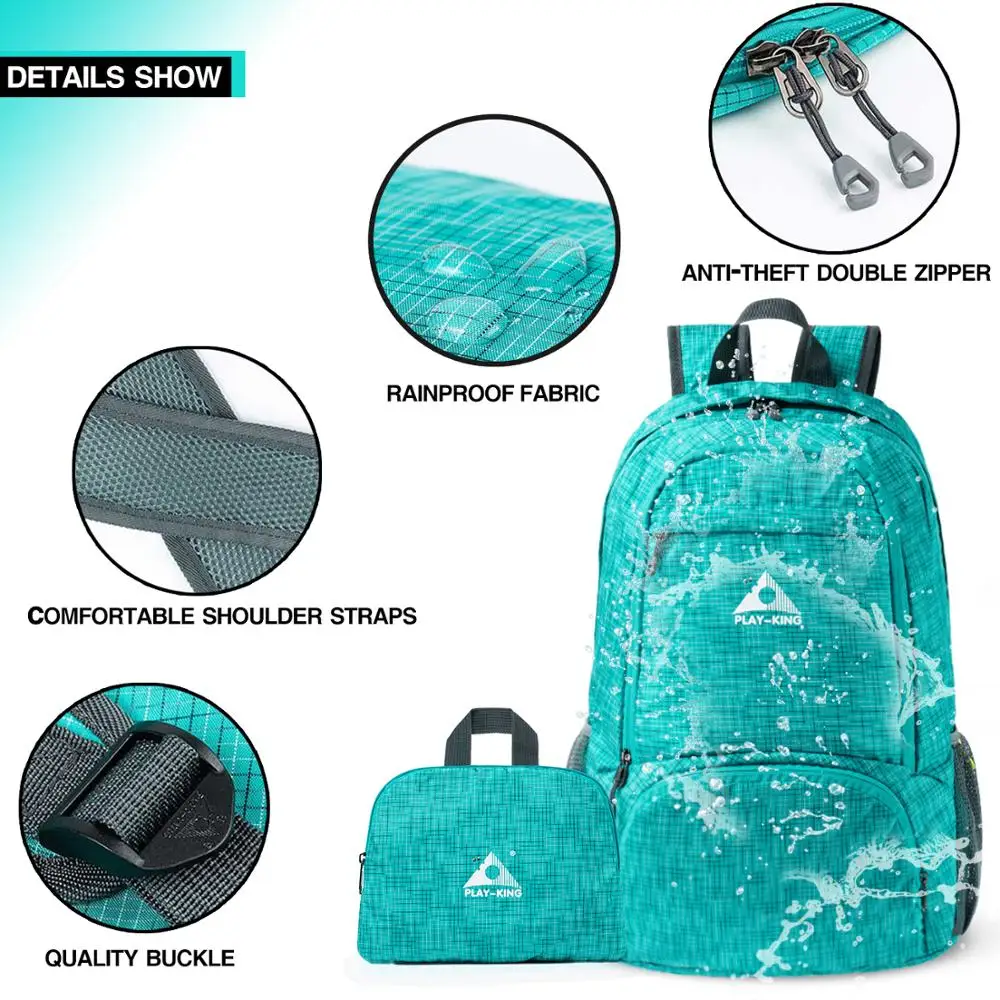 PLAYKING-Mochila de Nylon Dobrável, Leve, Multicolor, Impermeável, Esporte, Acampamento, Caminhada, Viagem, Ao ar livre