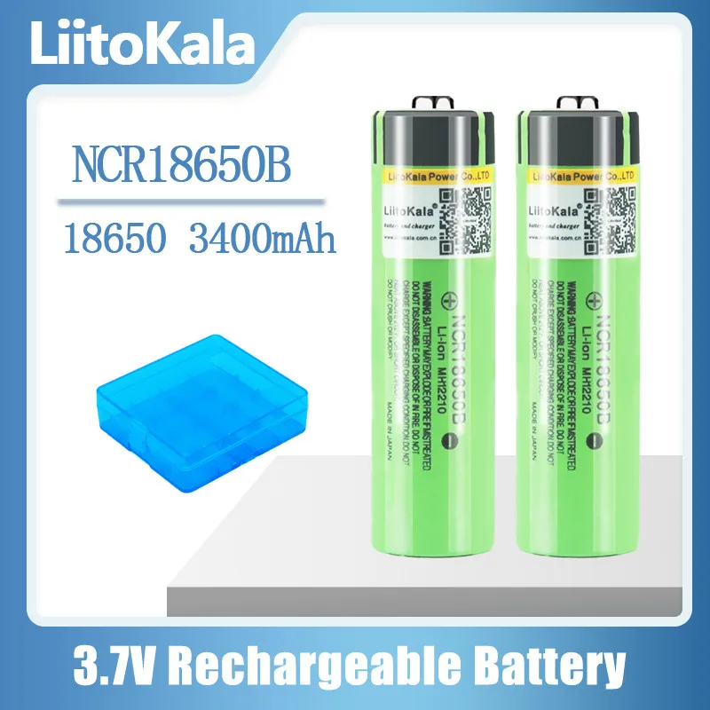 1-30pcs LiitoKala 34B-JT NCR18650B 3.7v 3400 mAh 18650 Lithium Rechargeable Battery with Pointed (No PCB) batteries + 18650 box