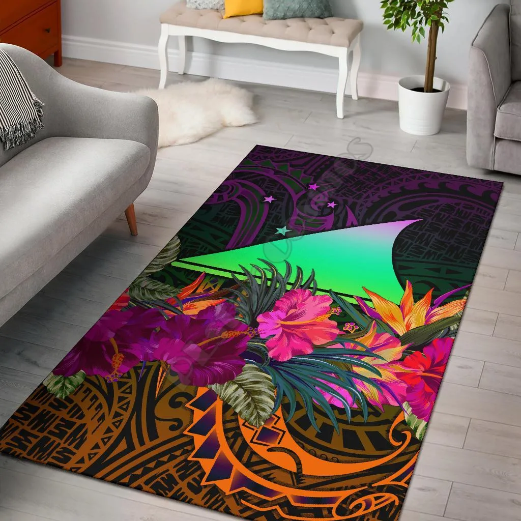 

Tokelau Area Rug Summer Hibiscus 3D Printed Carpet Mat for Living Room Doormat Flannel Print Bedroom Non-slip Floor Rug