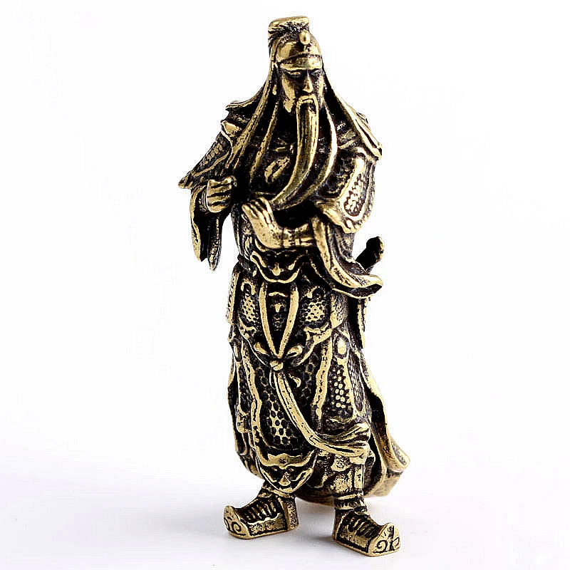 Retro Handmade Chinese Copper Figurines God Of Wealth Guan Gong Figure Statue Ornament Desk Decor 18*16*50mm