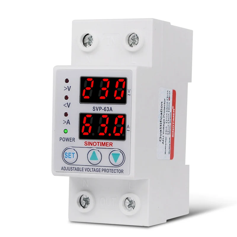 Top Vendor 63A 220V 230V Over And Under Voltage Relay Protector Overvoltage Protection Overvoltage Current Adjustable Gauge