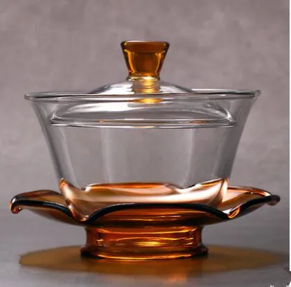 Grote glazen theekop en theekopje, transparante Gaiwan, Chinese teaset Sancai-theekom, enkele dikke hittebestendige hoes