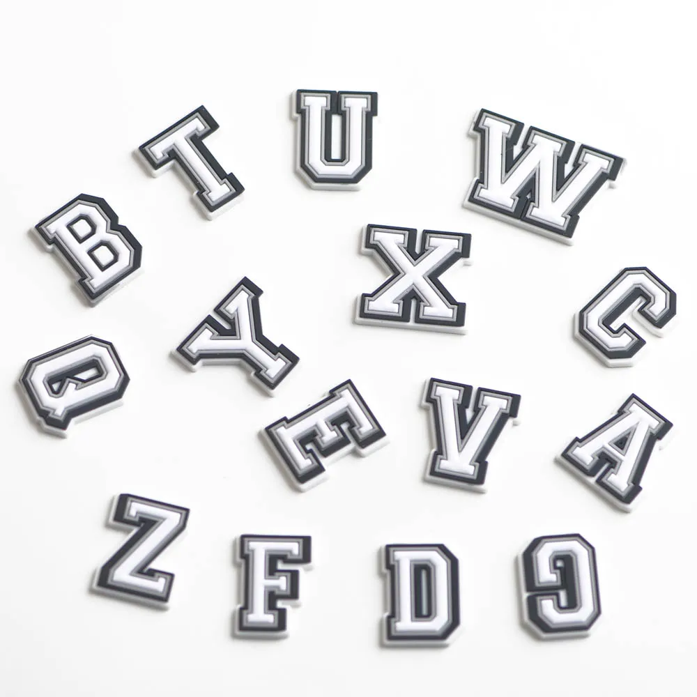 1pcs PVC Number  Black White Letters Shoe Charms Accessories  Decorations For  Buckle Alphabet Kids Gifts