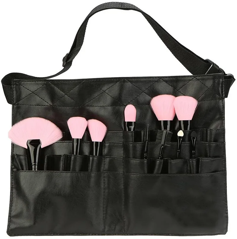 Bolso multifunción de cuero para mujer, accesorio con soporte para brochas, correa para la cintura, delantal, organizador de cosméticos para maquillaje profesional