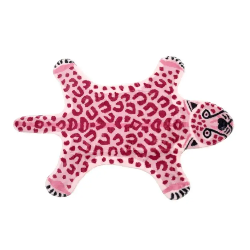 Pink imitation leopard pattern Rug faux skin leather NonSlip Antiskid Mat washable Animal print Carpet for living room bedroom