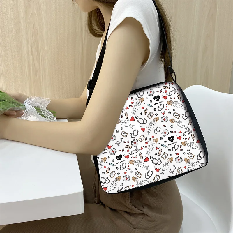 Cartoon Nurse Print Women Casual Work Handbags Large Capacity Tote Hospital Paramedical Fashion Travel Shoulder Bag