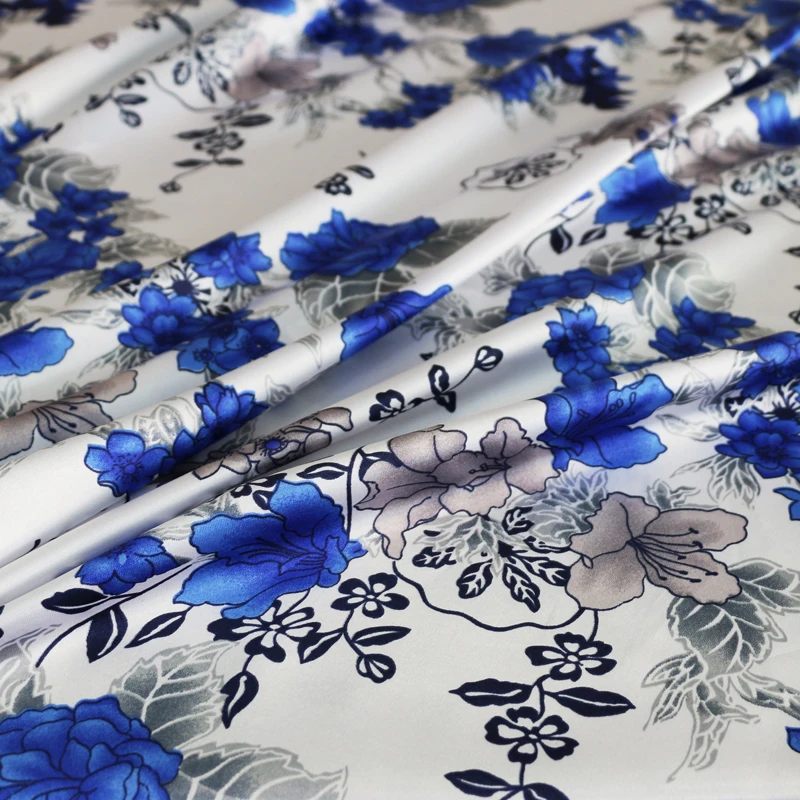 1 meter X 1.48 meter flowers satin print cloth soft polyester charmeuse vintage fabric