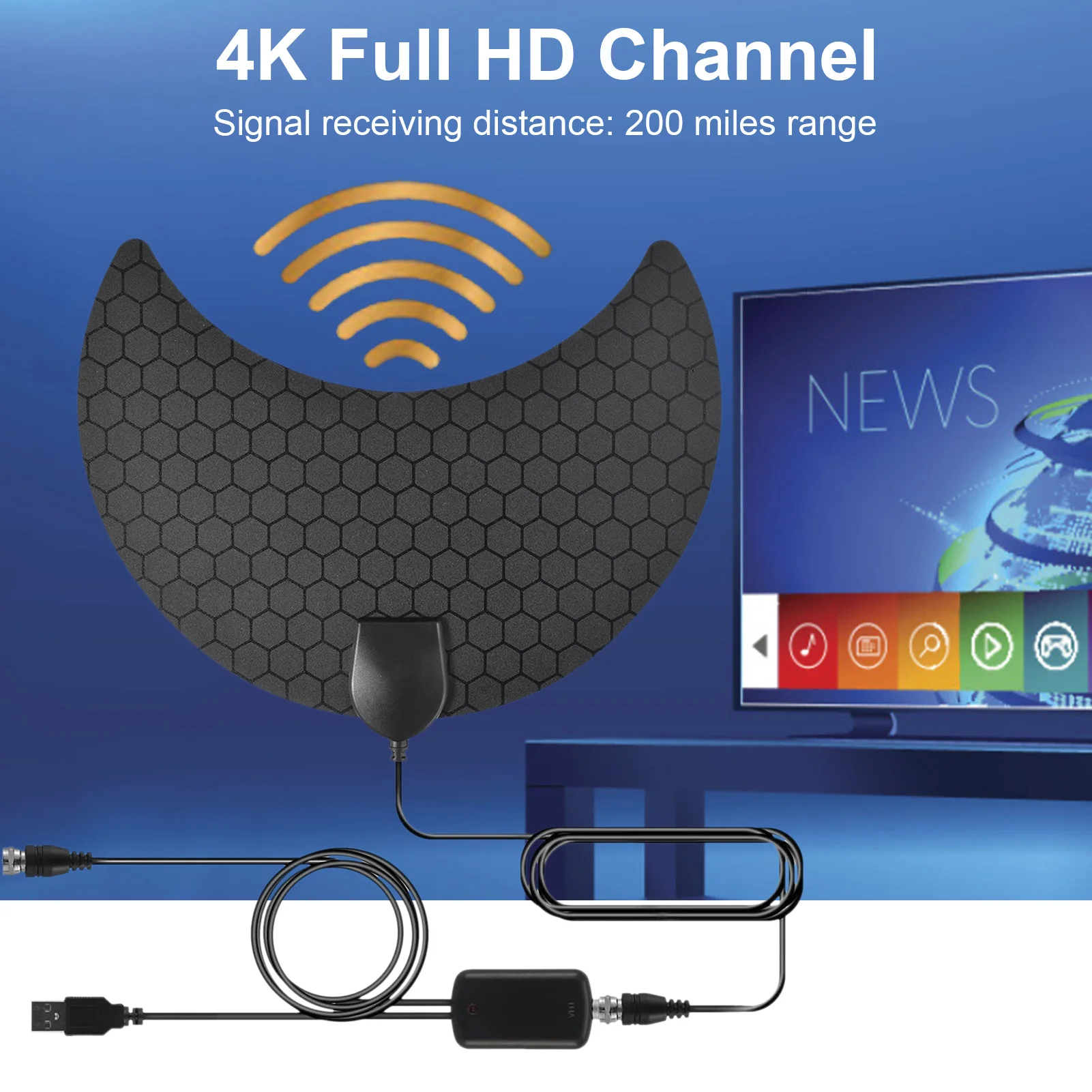 4K28DB Hd Digitale Hdtv Antenne 200 Meilen Reichweite Signaal Booster DVB-T2 Maan Antenne Versterker