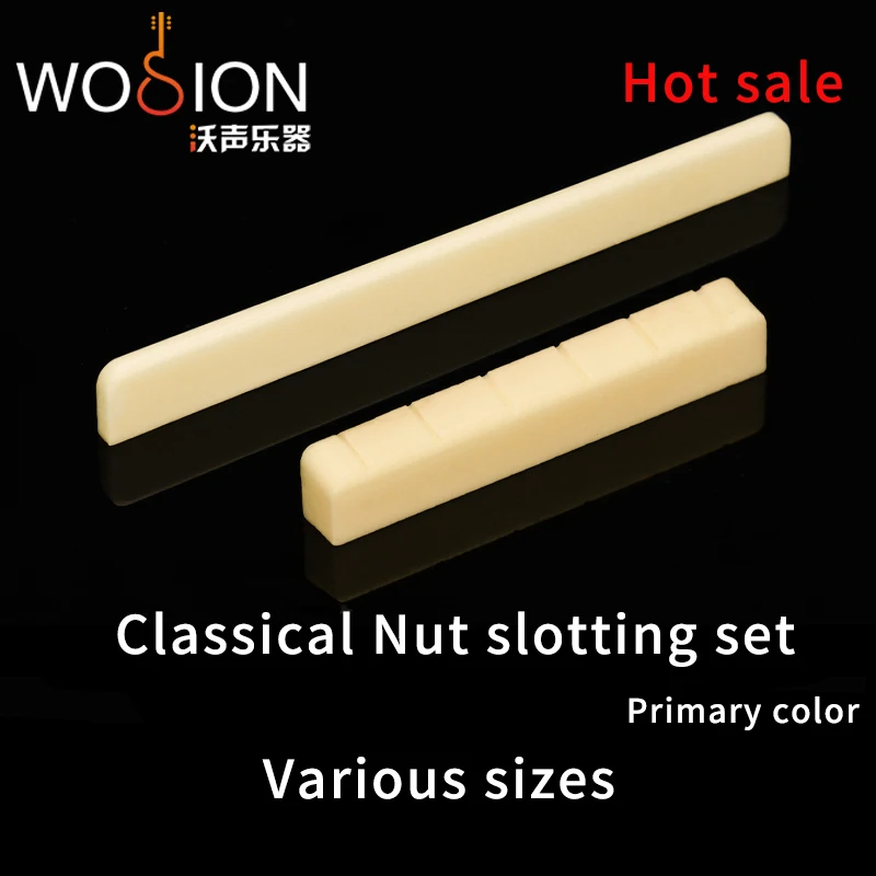 Wosion     Bovine bone primary color Acoustic and Classical guitar nut slotted, upper and lower nuts slotted in various sizes,