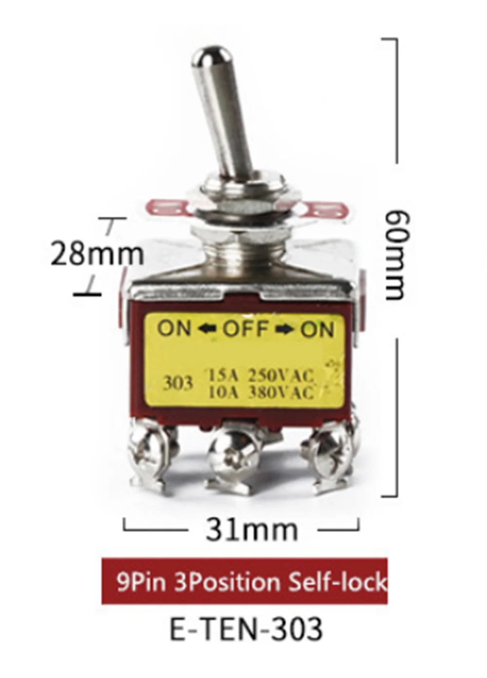 

10Pc ON/OFF/ON 3 Positions 9 Screws Self-lock Toggle Switch 3PDT 15A 250V High Quality