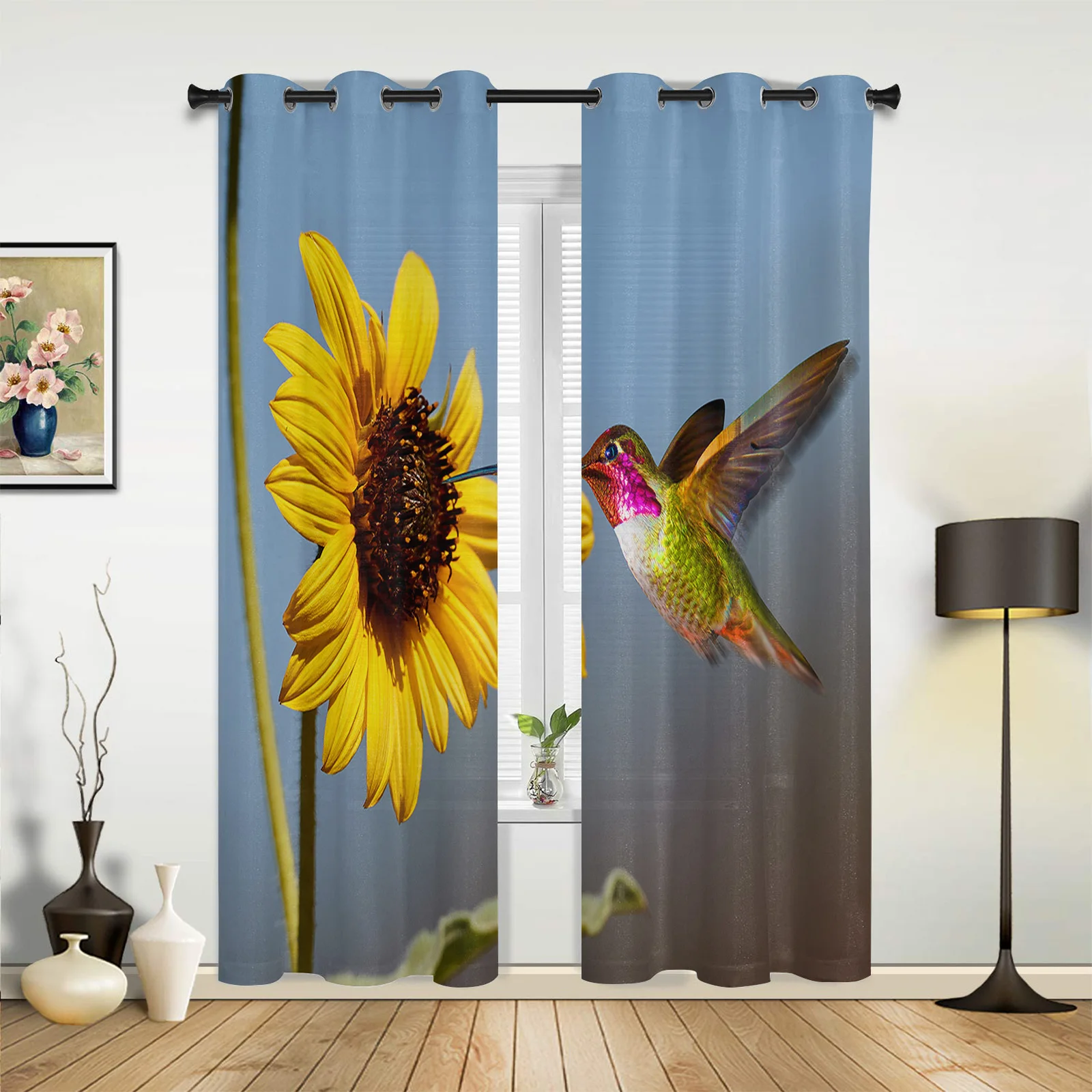 Daisy Hummingbird Flower Kitchen Curtain Kids Bedroom Living Room Balcony French Windows Curtain Fabric Pergola Bathroom