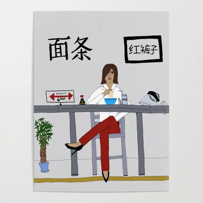 Canvas a Woman Eat Noodles Printed Modern Red Trousers Poster Home Decorative Painting Wall Picture Living Room Modular No Frame