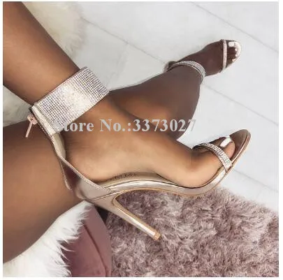 New Ankle Strap Crystal High Heel Sandals Women Sexy One Strap Roman Concise style Gladiator Sandals Lady Popular Party Sandals