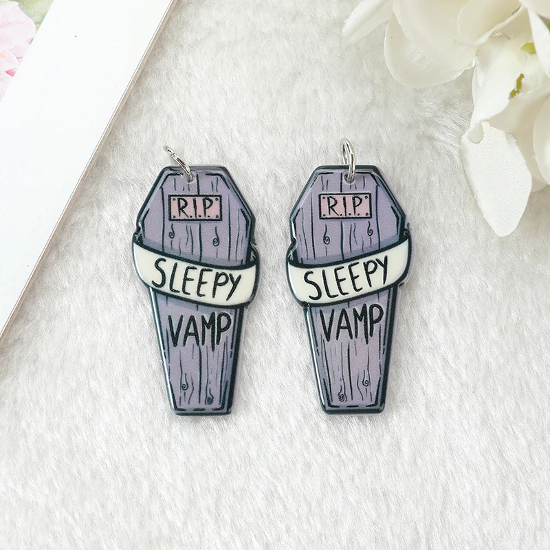 12Pcs Pastel Goth Coffin Charms Spooky Creative Acrylic Tombstone Pendant For Earring Necklace Diy Making