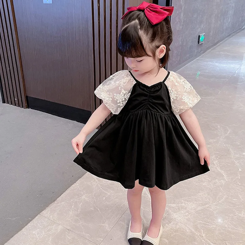 

Summer Toddler Dress 2021 New Baby Girls Lace Sleeve Patchwork Princess Dress Children Clothes Elegant Birthday Party Dress 1-7Y