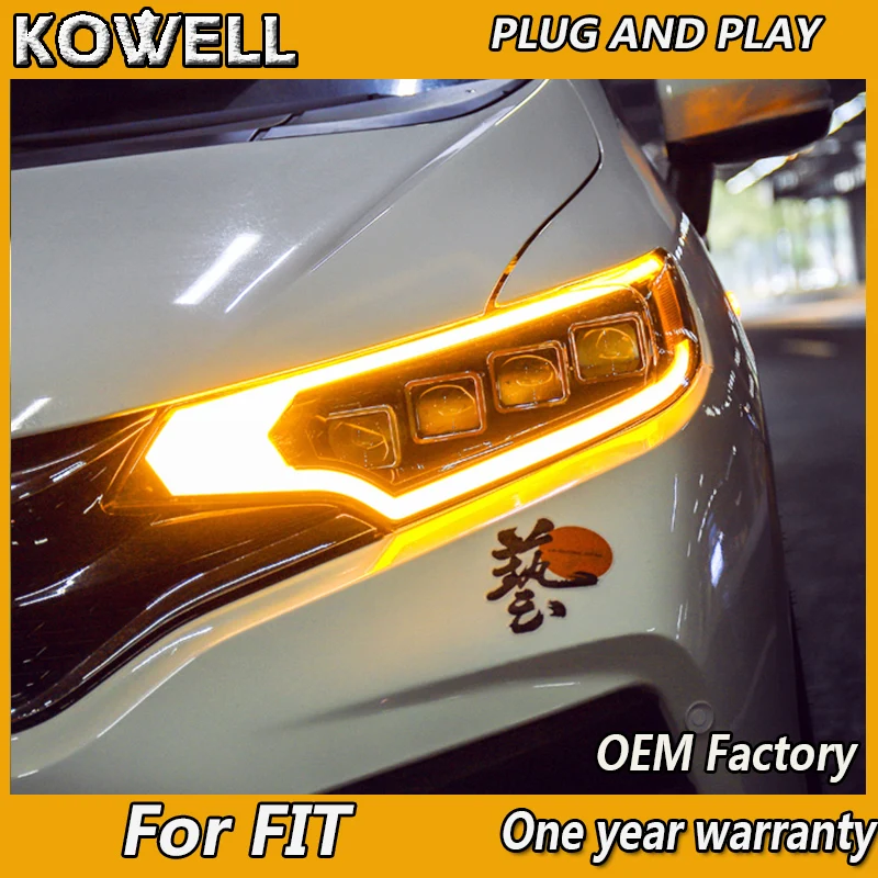 

KOWELL Car Styling For Honda Fit Headlights 2014-2017 Fit Head Lamp DRL Front Bi-Xenon Lens Double Beam HID KIT