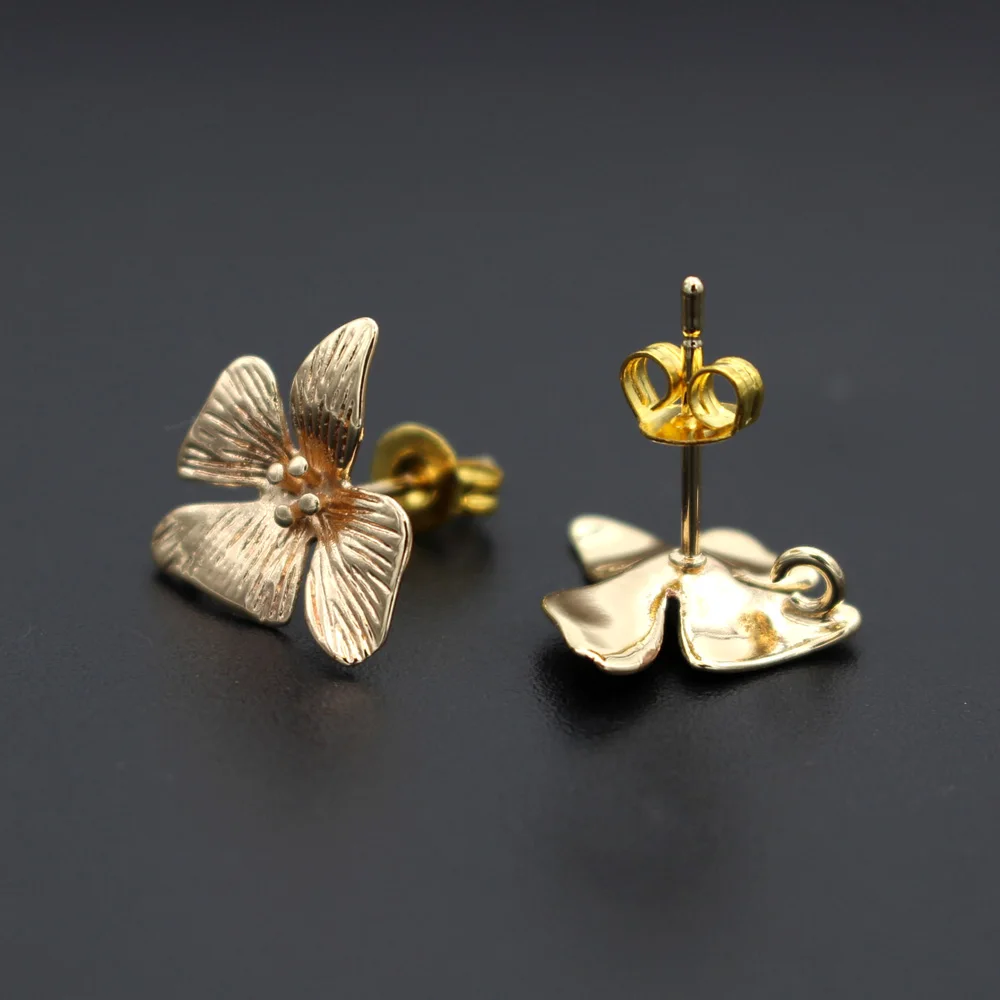 

10pairs Gold Plated Earrings Post Flower Clover Leaves Drops Base Quality Findings for DIY Women Bridal Wedding Earrings Jewelry